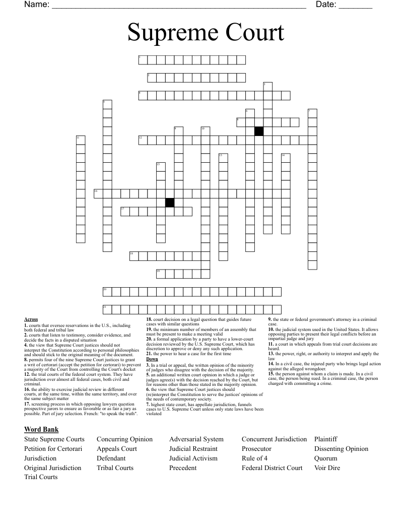 Supreme Court Crossword
