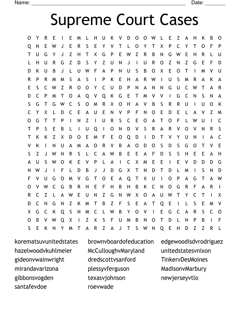 Supreme Court Cases Word Search