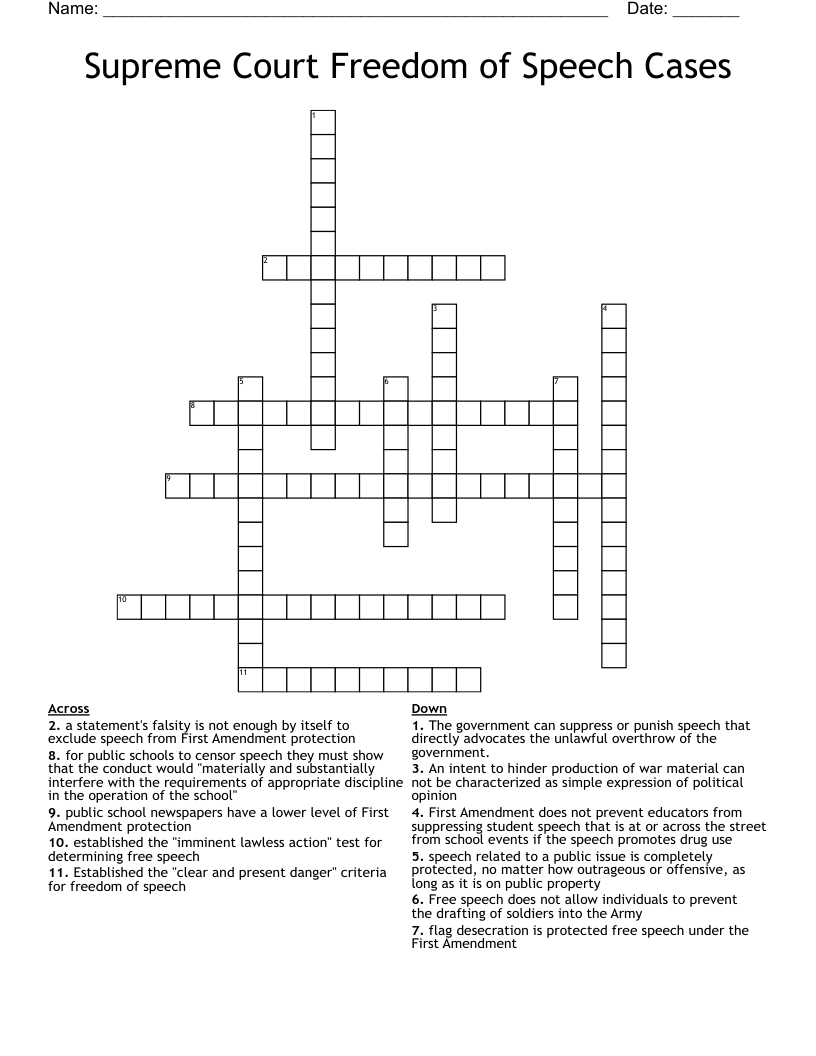Supreme Court Freedom of Speech Cases Crossword
