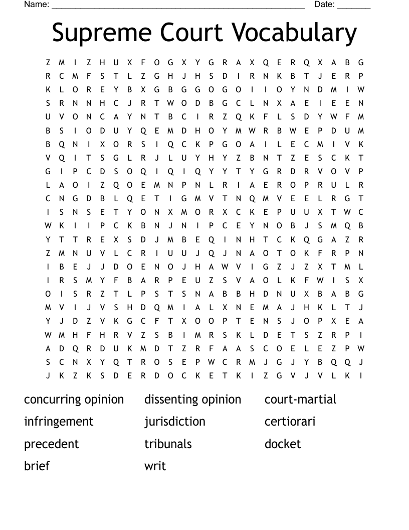 Supreme Court Vocabulary Word Search
