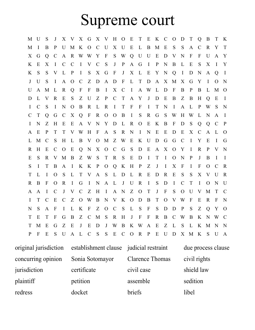 Supreme court Word Search