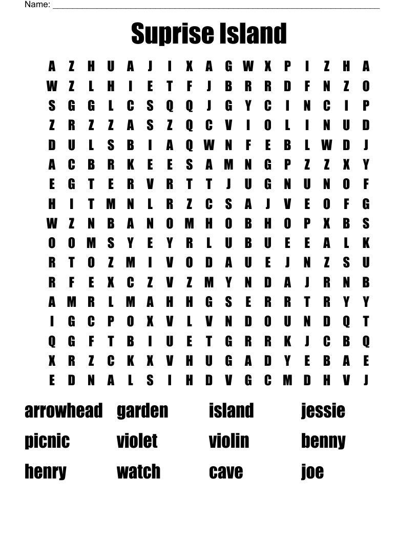 Suprise Island Word Search