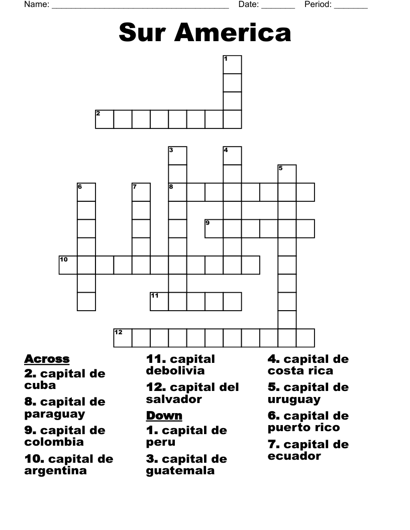 Sur America Crossword