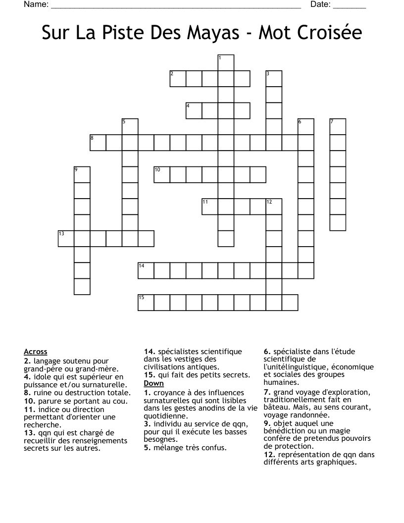 Sur La Piste Des Mayas - Mot Croisée Crossword