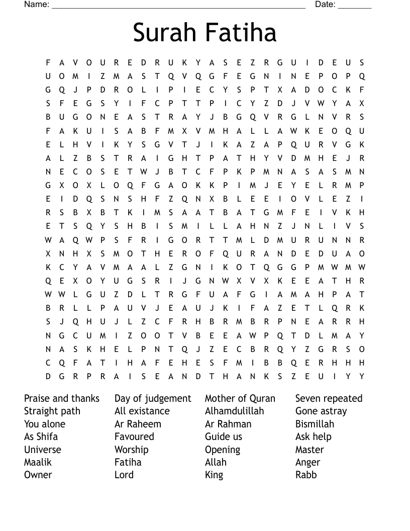 Surah Fatiha Word Search
