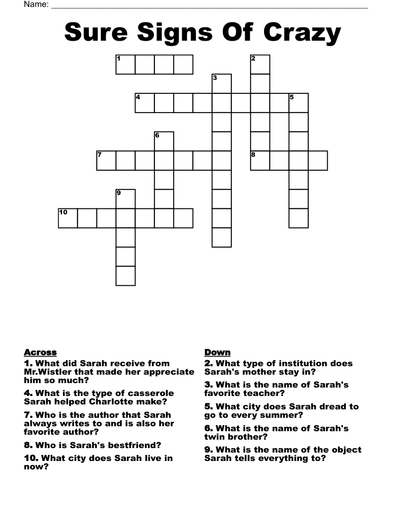 Sure Signs Of Crazy  Crossword