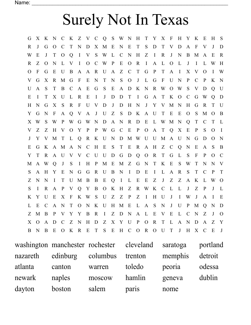 Surely Not In Texas Word Search
