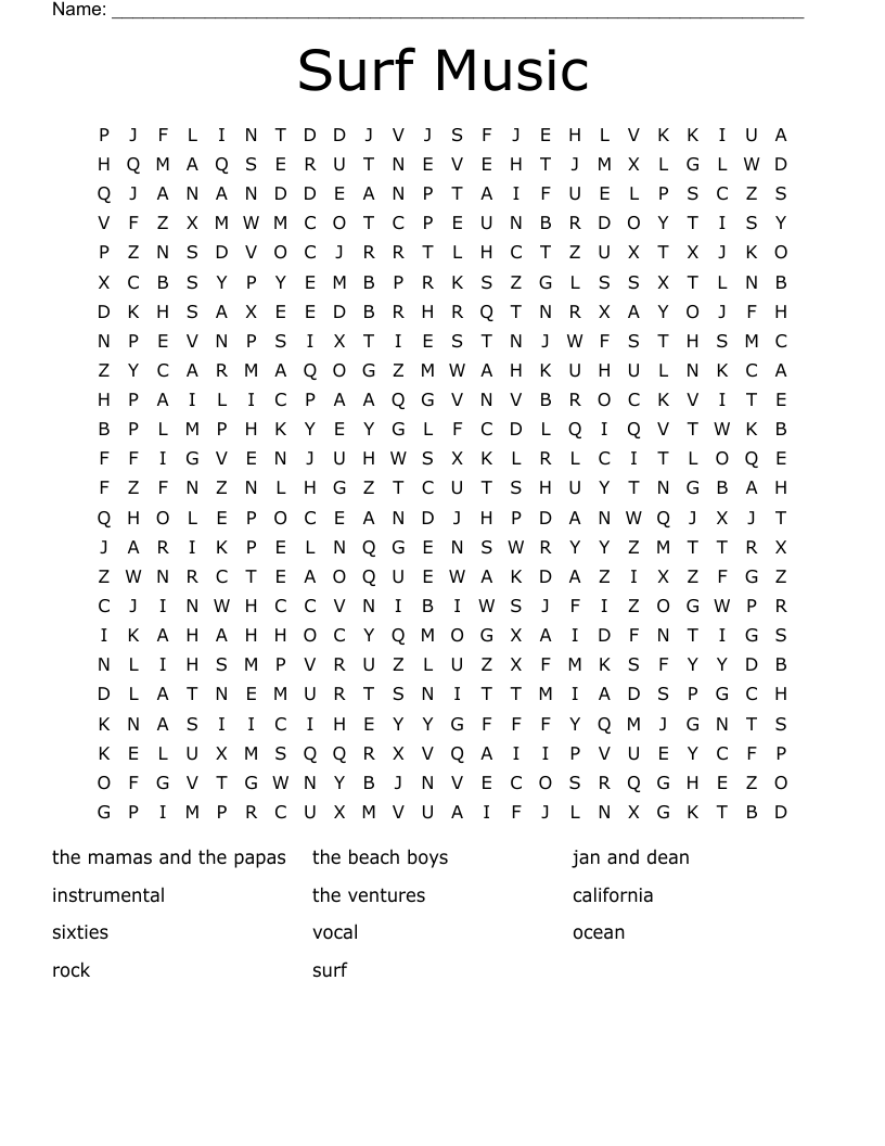 Surf Music  Word Search