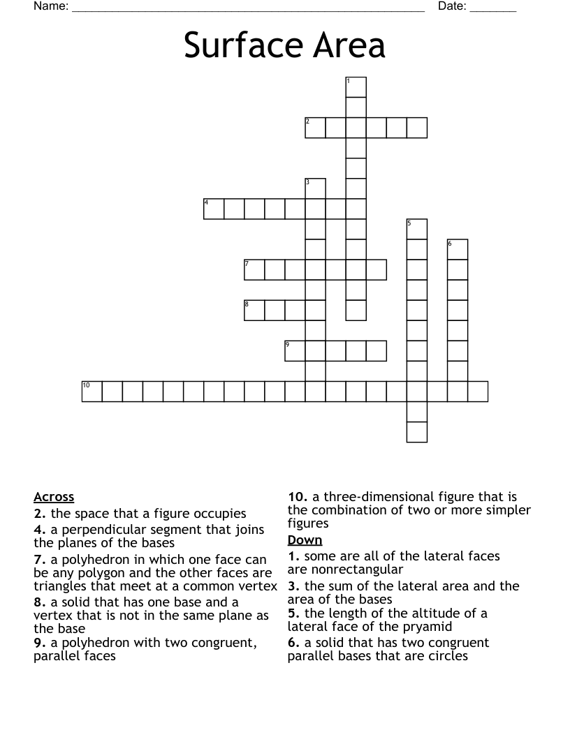 Surface Area Crossword