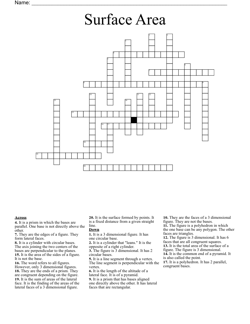 Surface Area Crossword