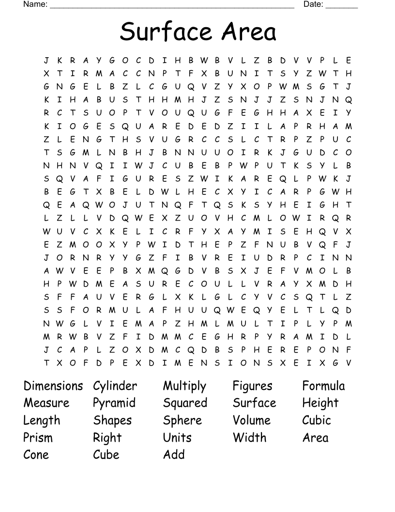 Surface Area Word Search