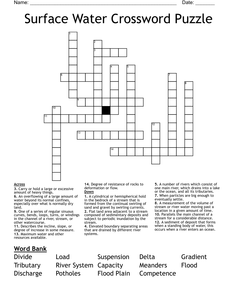Surface Water Crossword Puzzle