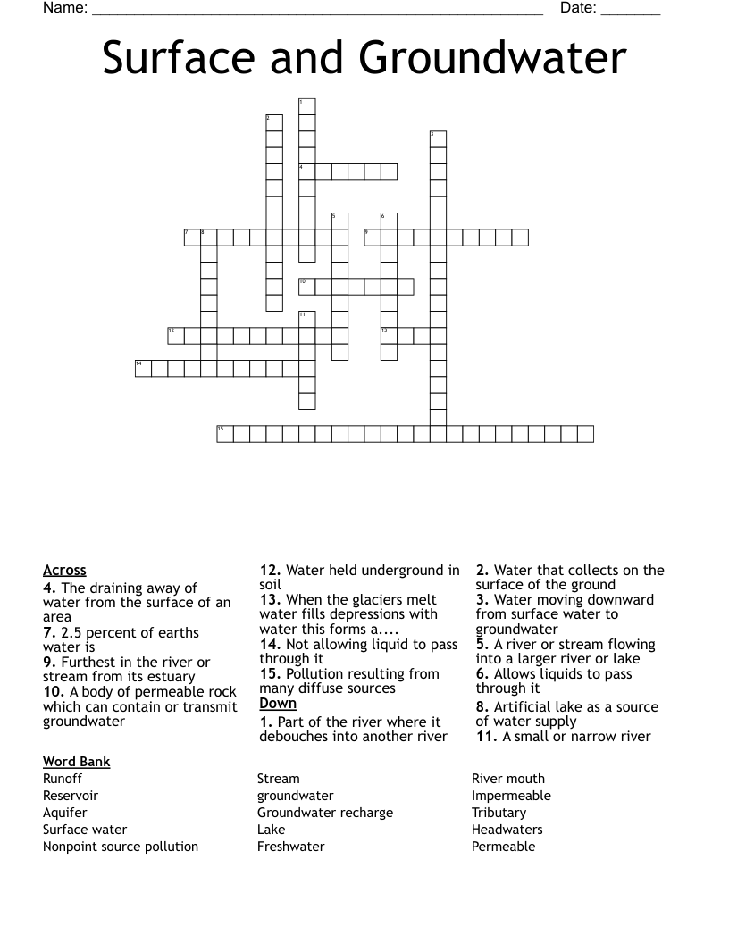 Surface and Groundwater Crossword