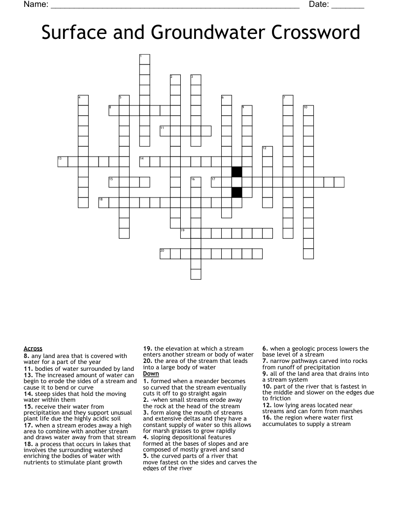Surface and Groundwater Crossword