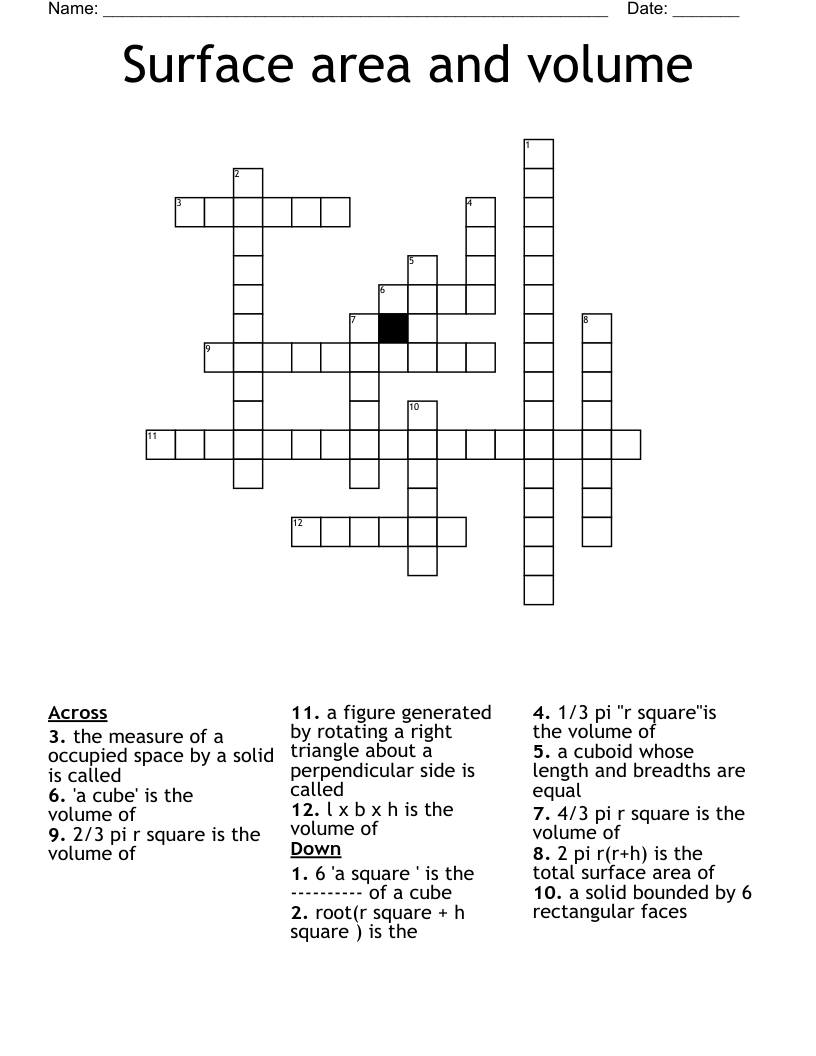 Surface area and volume Crossword