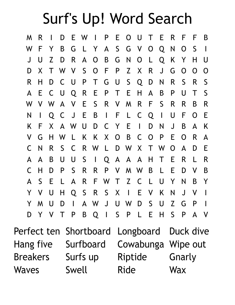 Surf's Up! Word Search