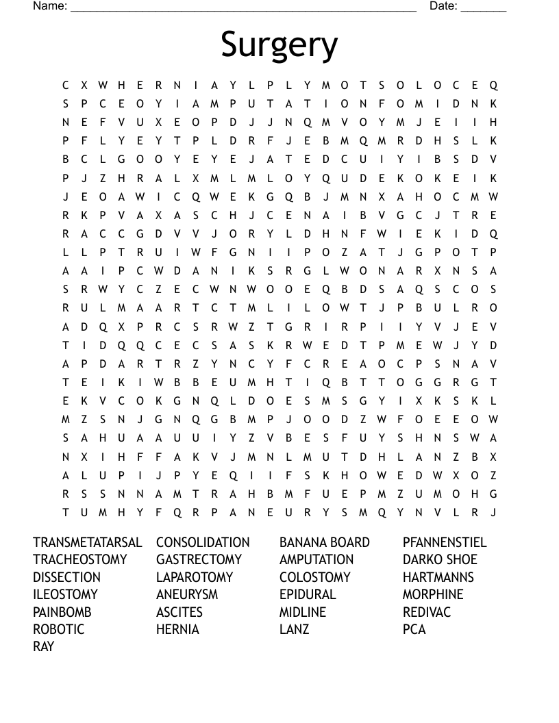 Surgery Word Search