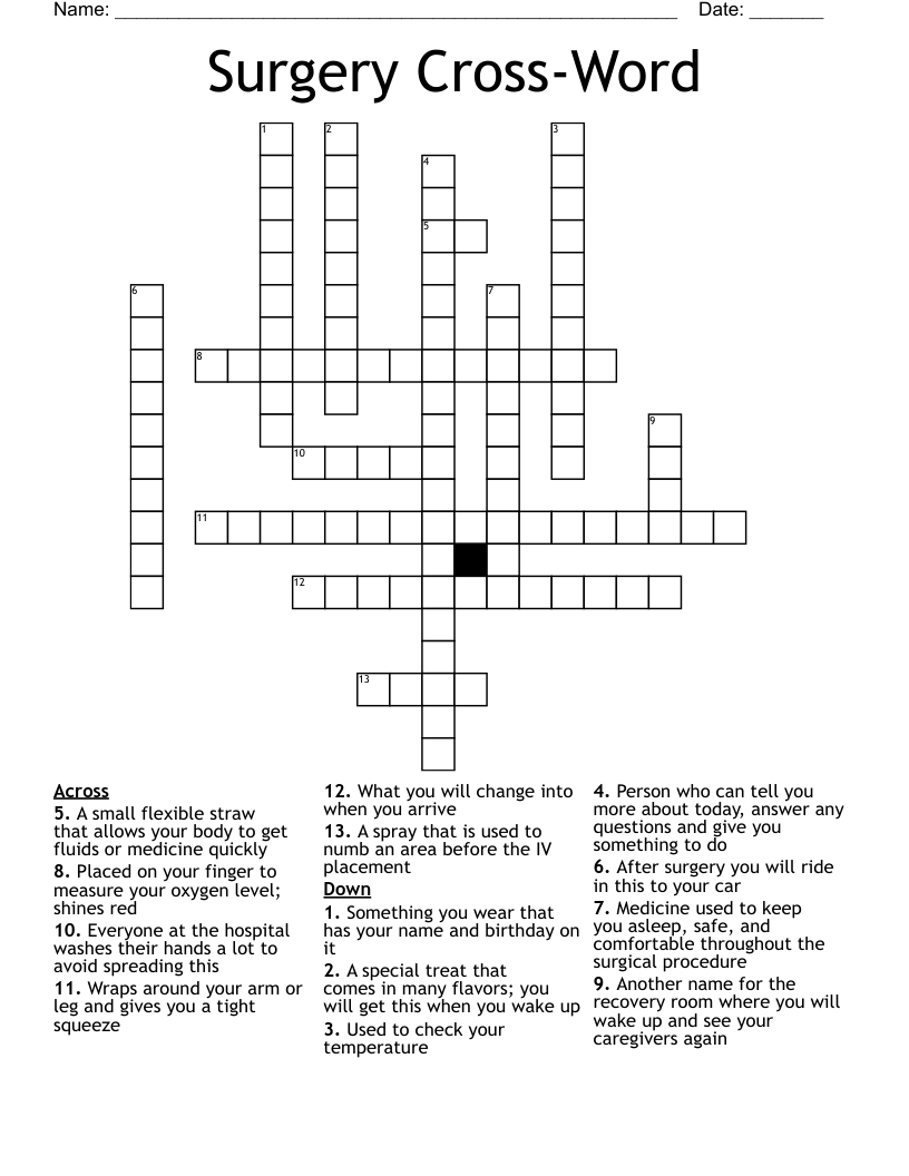 Surgery Cross-Word Crossword