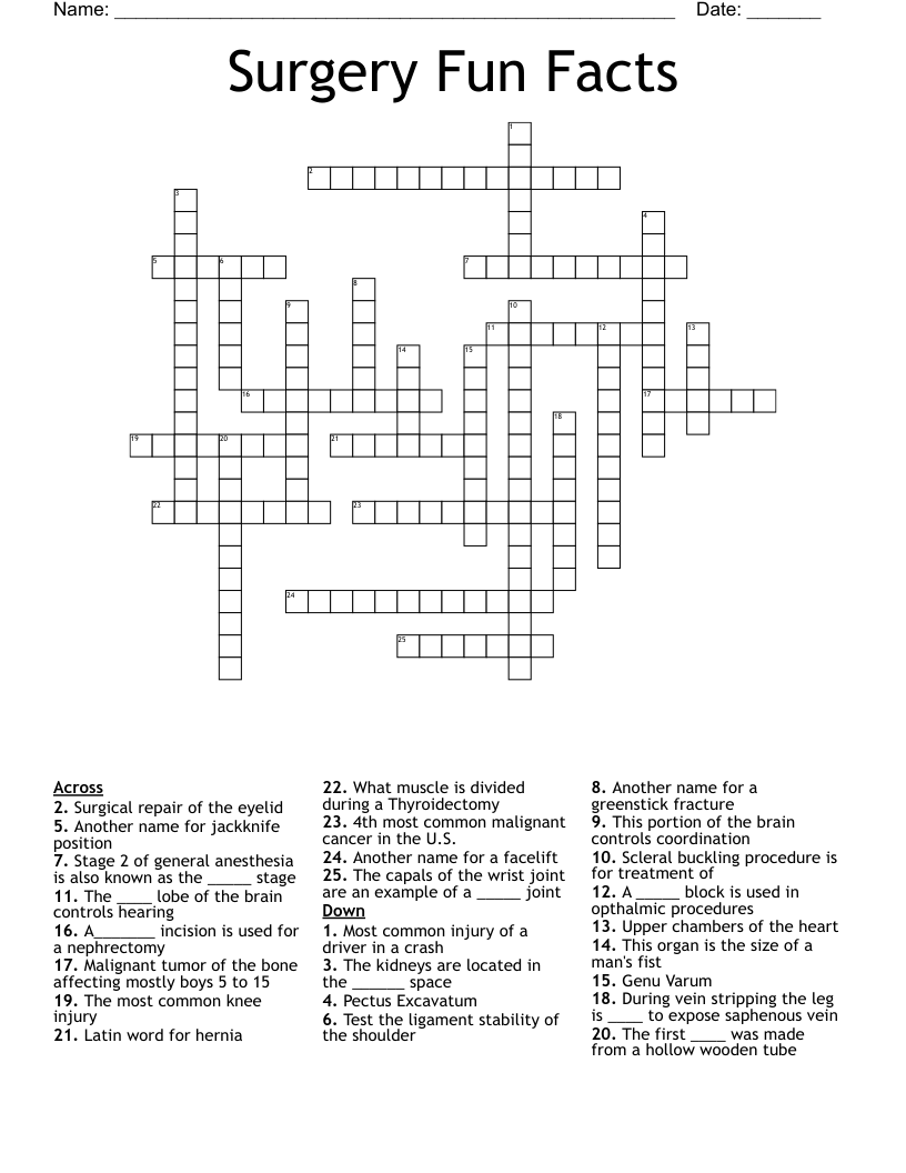 Surgery Fun Facts Crossword