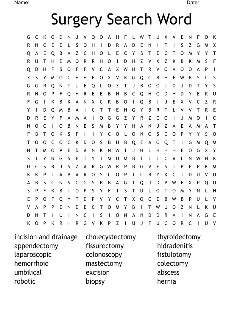 Surgery Search Word Word Search