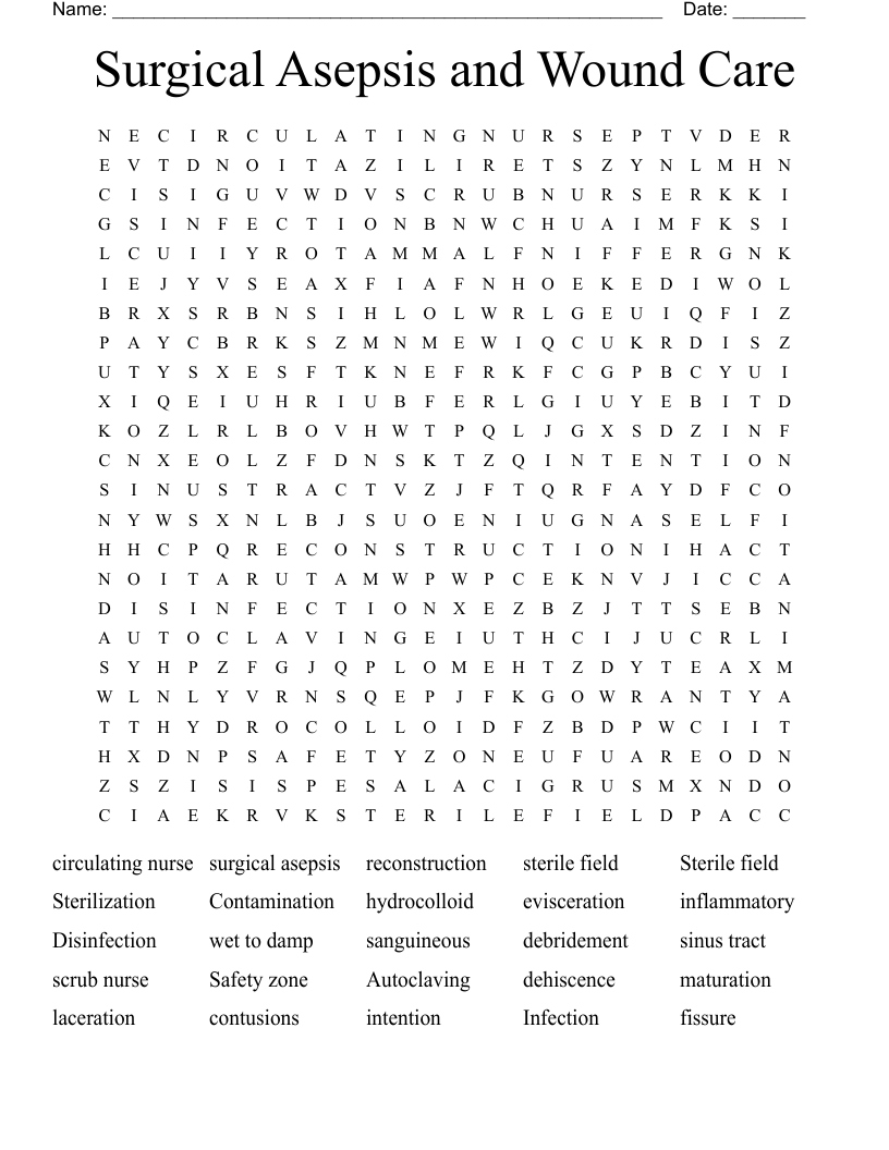 Surgical Asepsis and Wound Care Word Search
