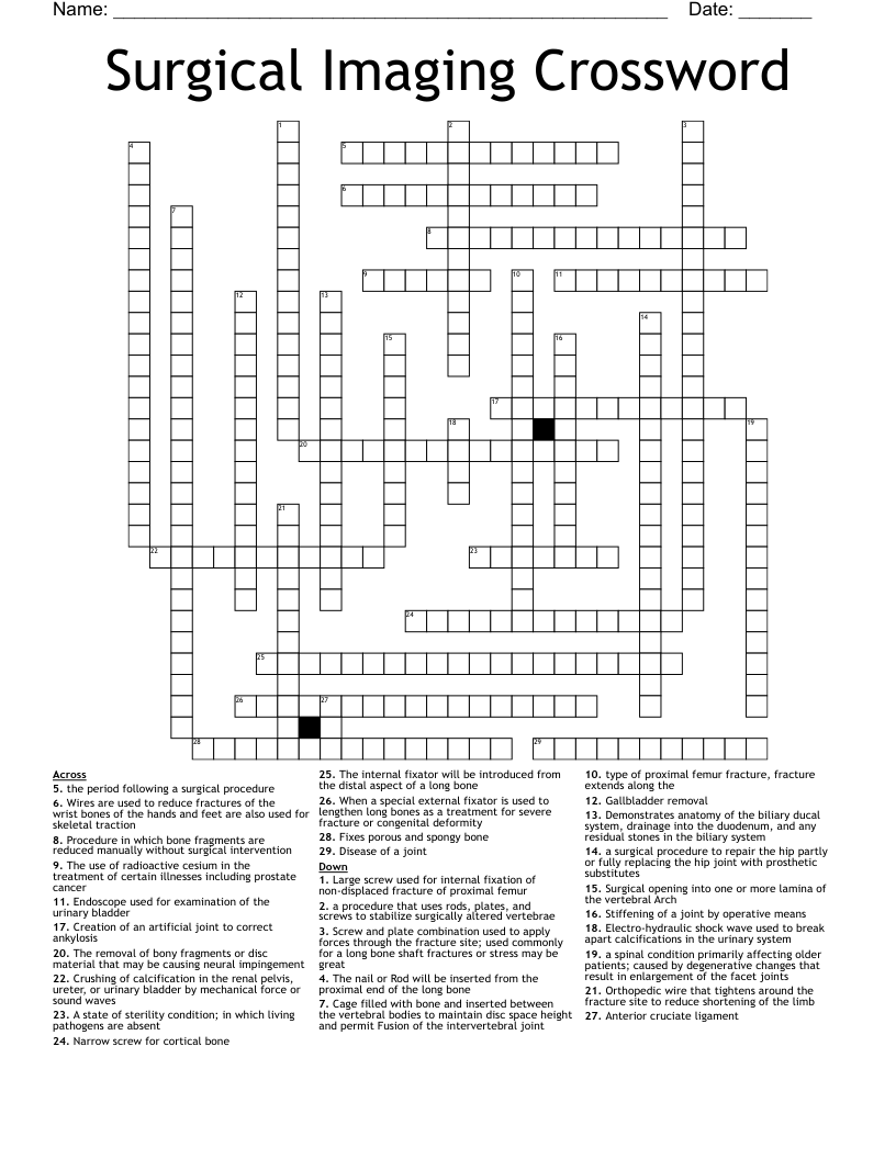 Surgical Imaging Crossword
