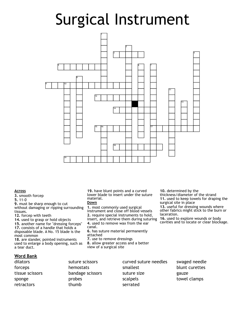Surgical Instrument Crossword