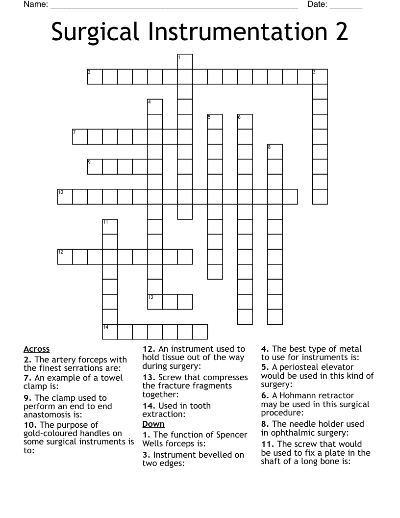 Surgical Instrumentation 2 Crossword