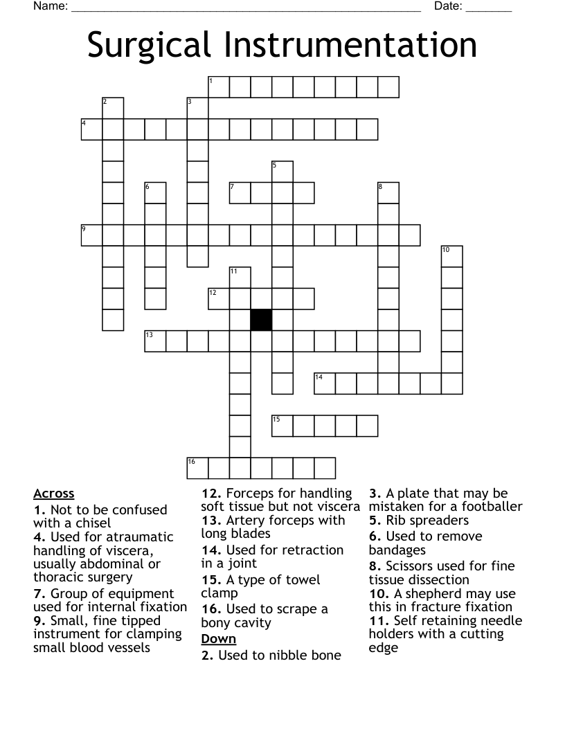 Surgical Instrumentation  Crossword
