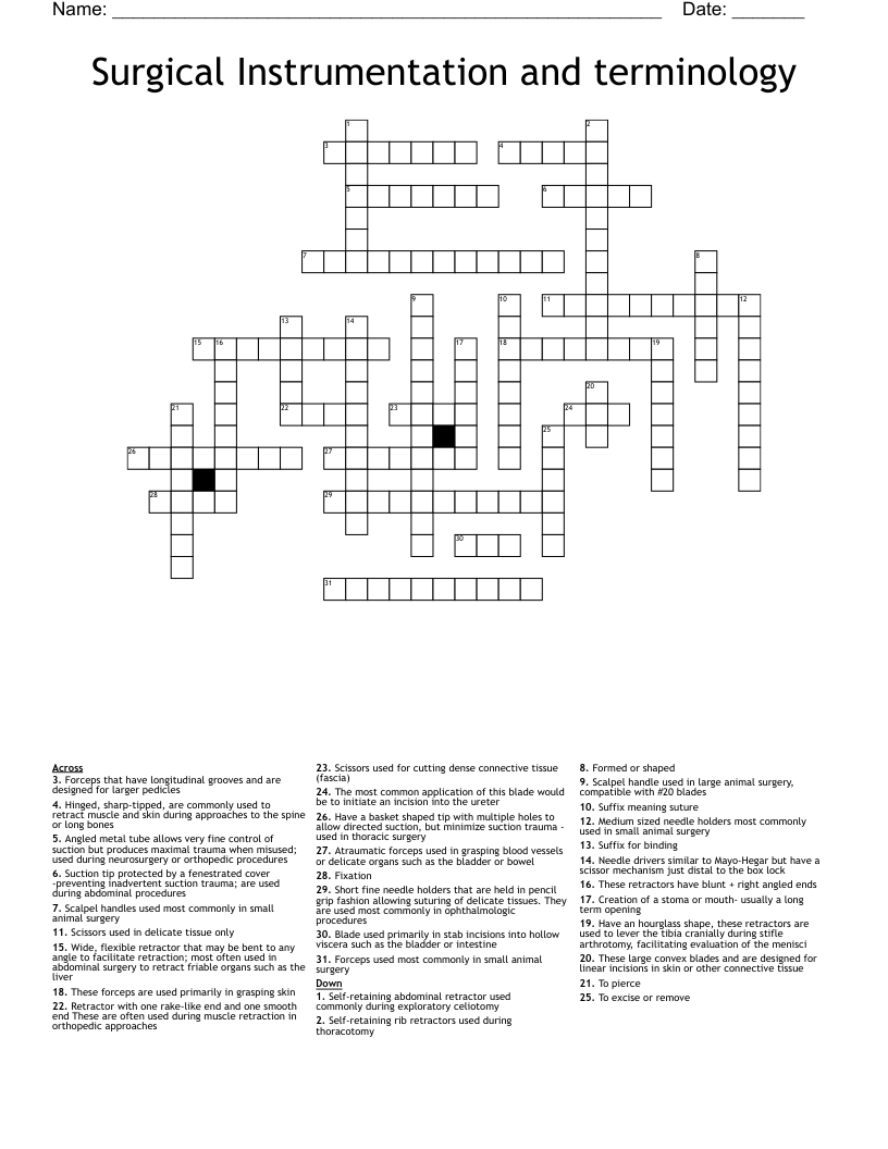 Surgical Instrumentation and terminology Crossword