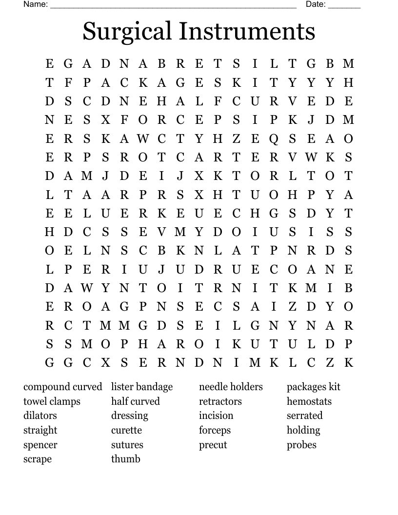 Surgical Instruments Word Search
