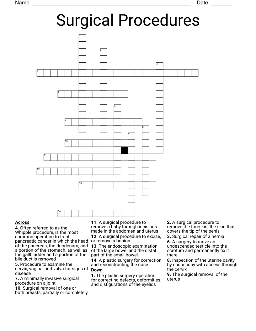 Surgical Procedures Crossword