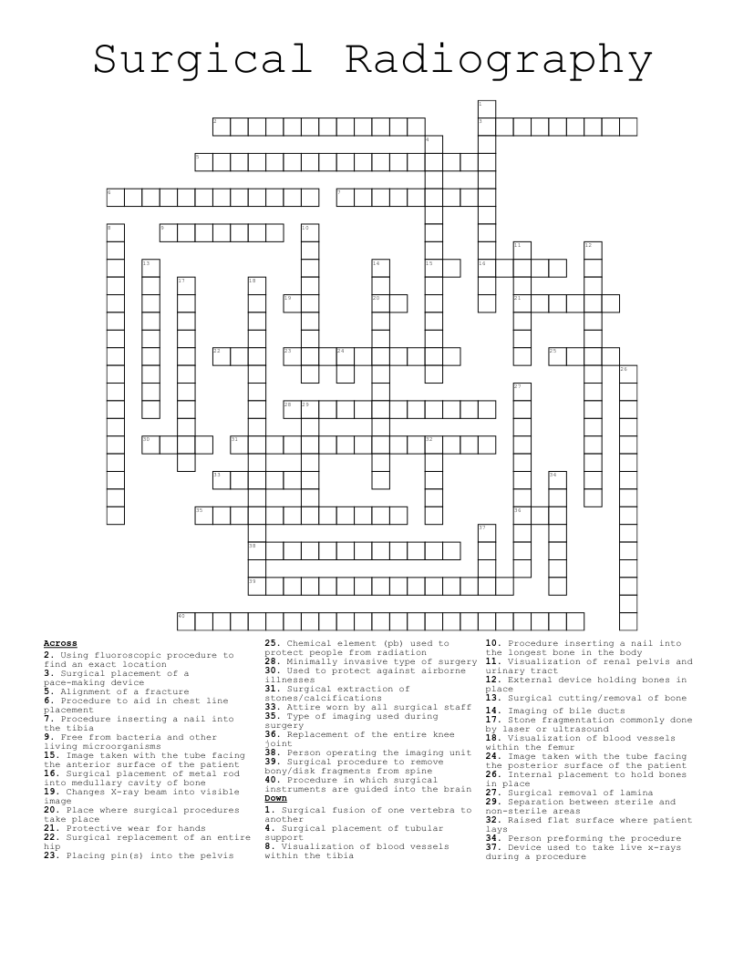 Surgical Radiography Crossword