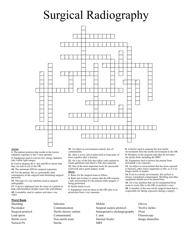 Surgical Radiography Crossword