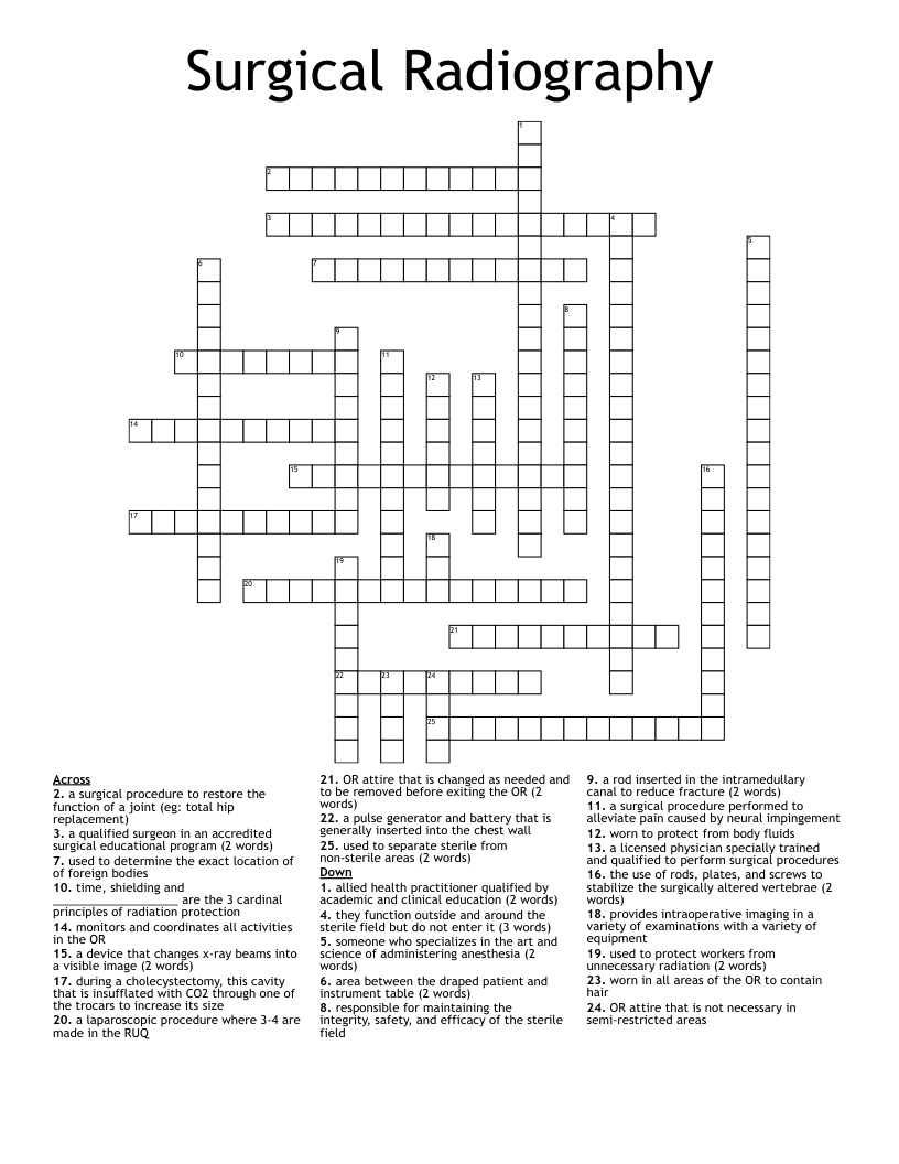 Surgical Radiography Crossword