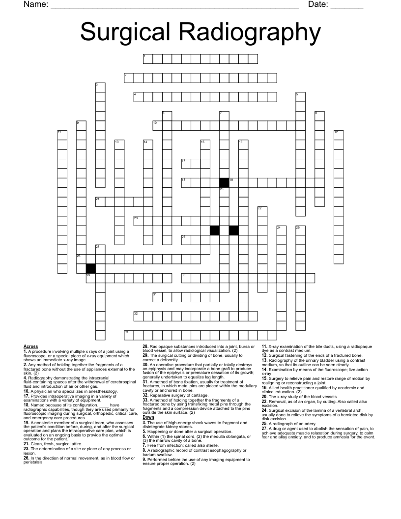 Surgical Radiography Crossword