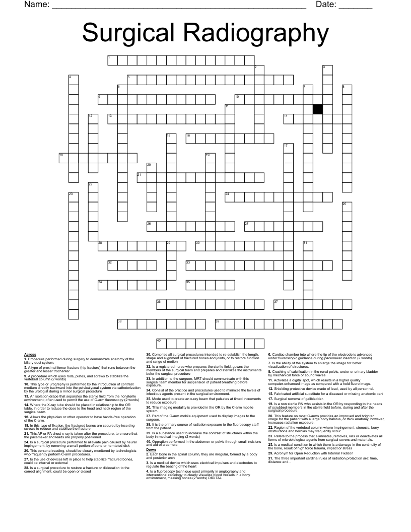 Surgical Radiography Crossword