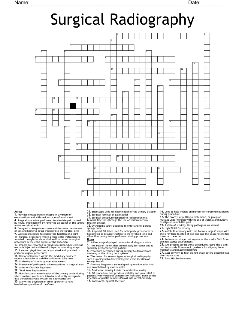 Surgical Radiography  Crossword