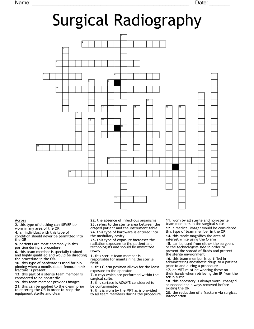 Surgical Radiography  Crossword