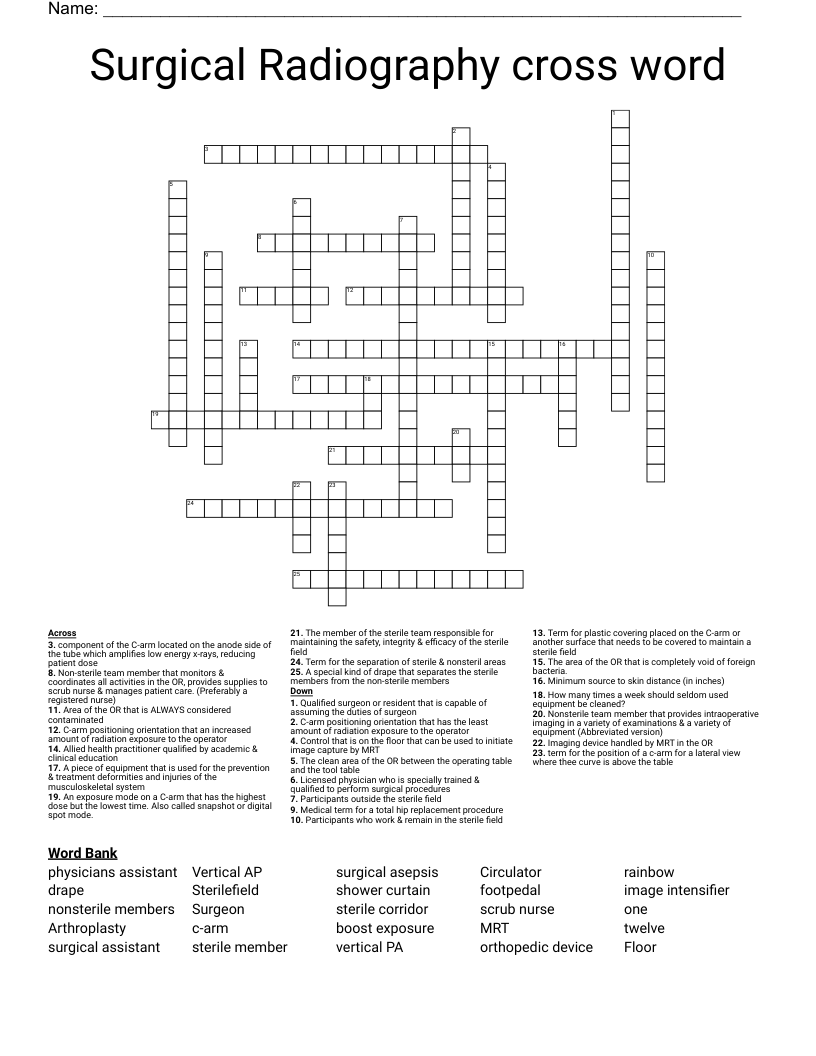 Surgical Radiography cross word 