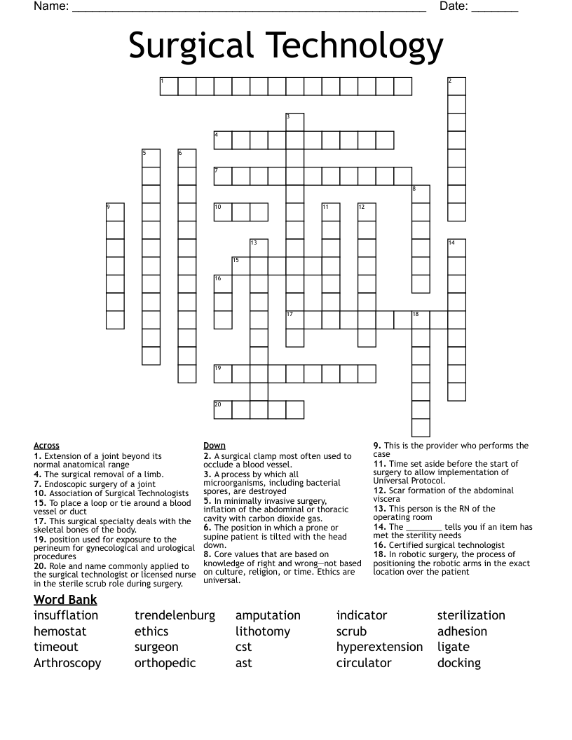 Surgical Technology Crossword