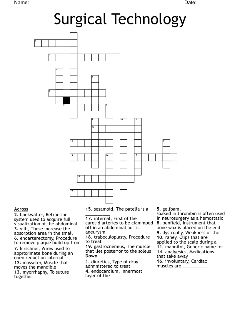 Surgical Technology Crossword