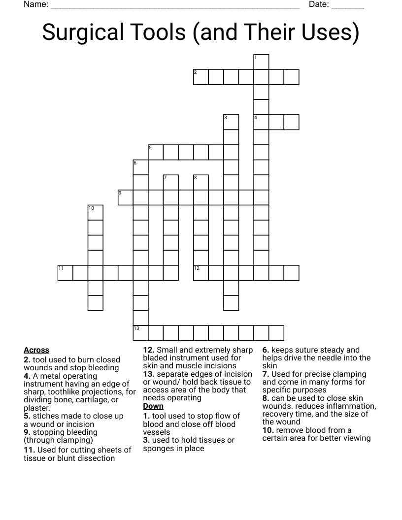 Surgical Tools (and Their Uses) Crossword