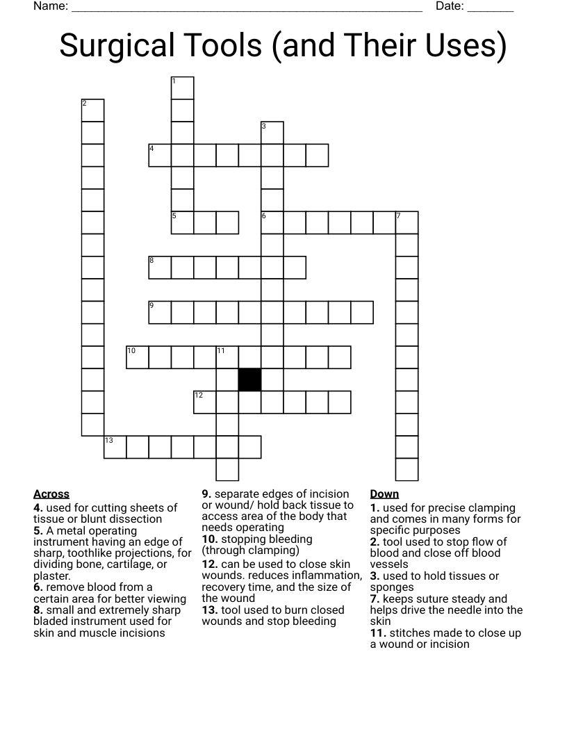Surgical Tools (and Their Uses) Crossword