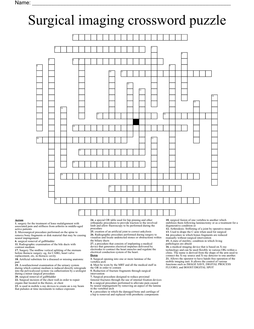 Surgical imaging crossword  puzzle