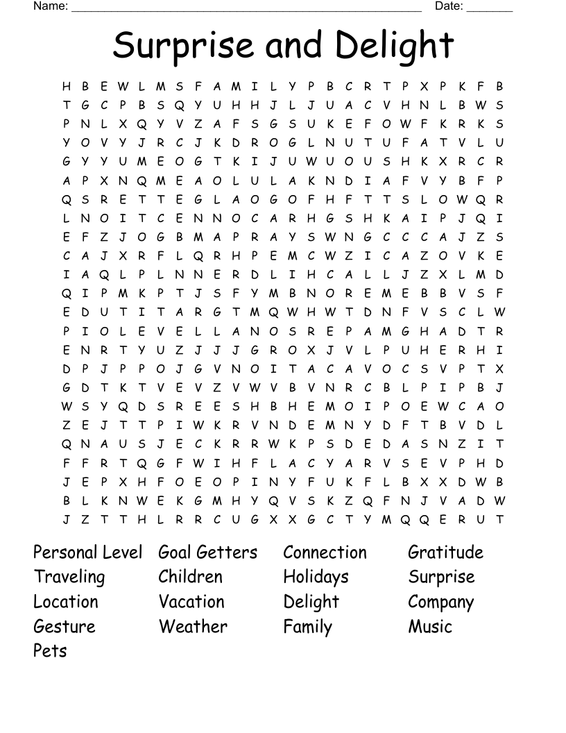 Surprise and Delight Word Search