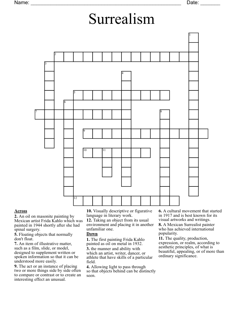 Surrealism Crossword