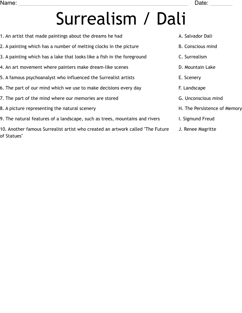 Surrealism / Dali  Worksheet