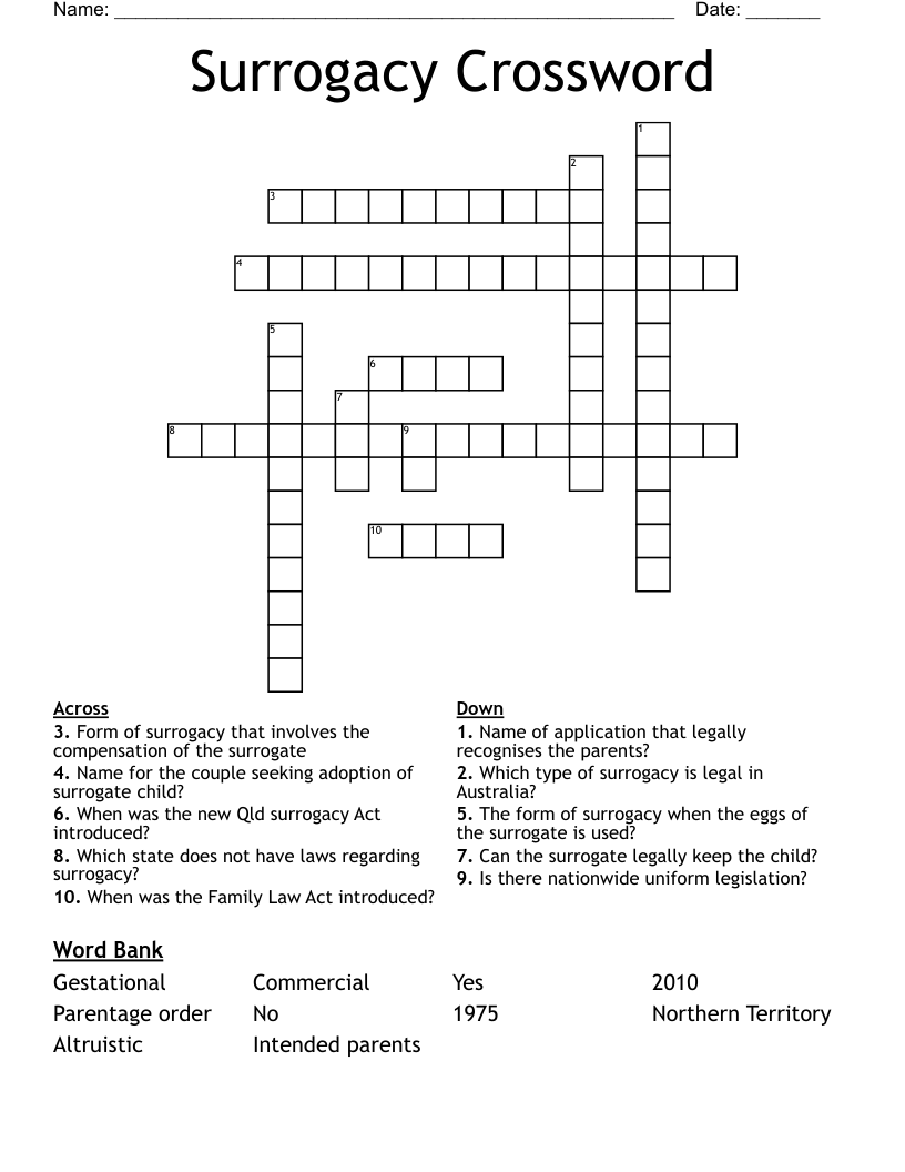 Surrogacy Crossword