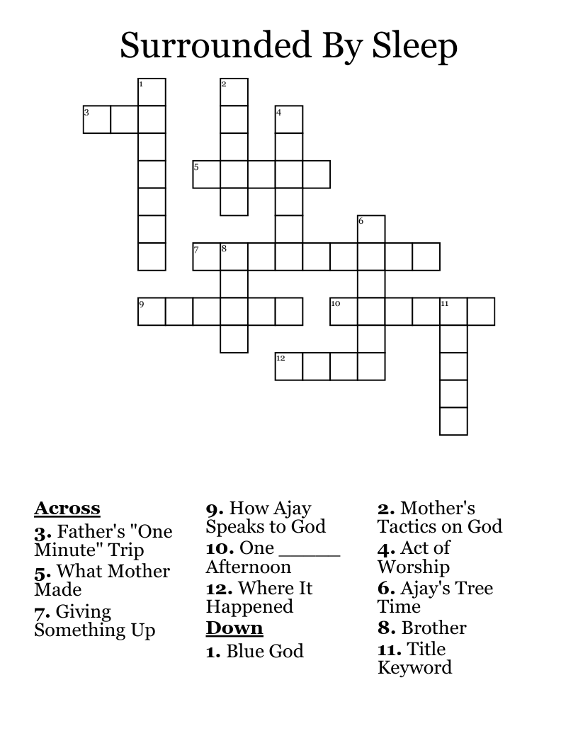 Surrounded By Sleep Crossword